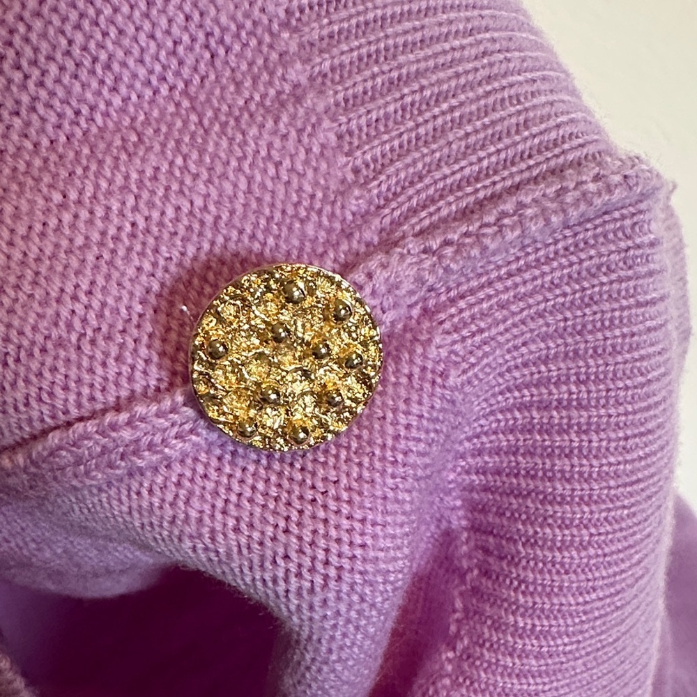 Vintage Burberry London 100% Merino Wool Cardigan Lilac Gold Buttons Scotland - Picture 6 of 7
